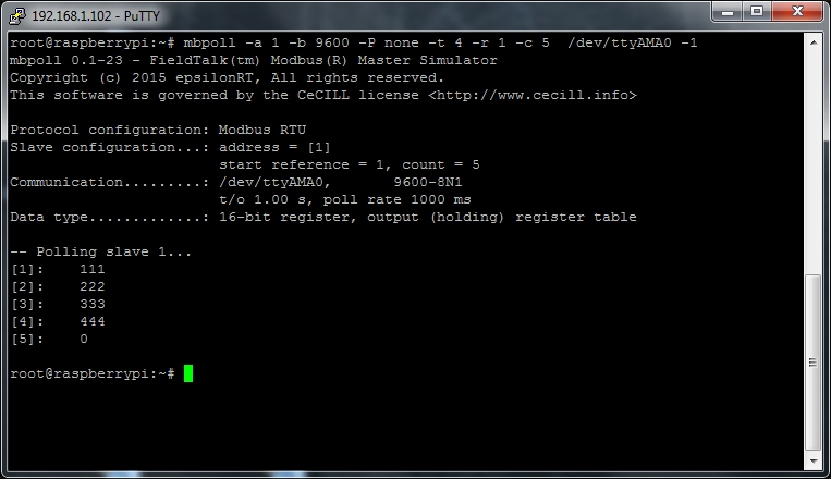 MyPi Industrial Raspberry Pi Modbus RTU Communication over RS485 Modpoll Read