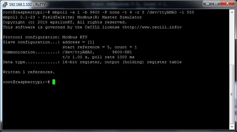 MyPi Industrial Raspberry Pi Modbus RTU Communication over RS485 Modpoll Write