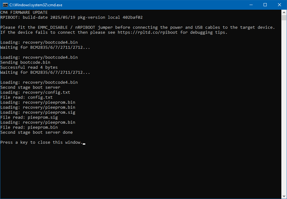 Compute Module 4 firmware update recovery rpiboot process