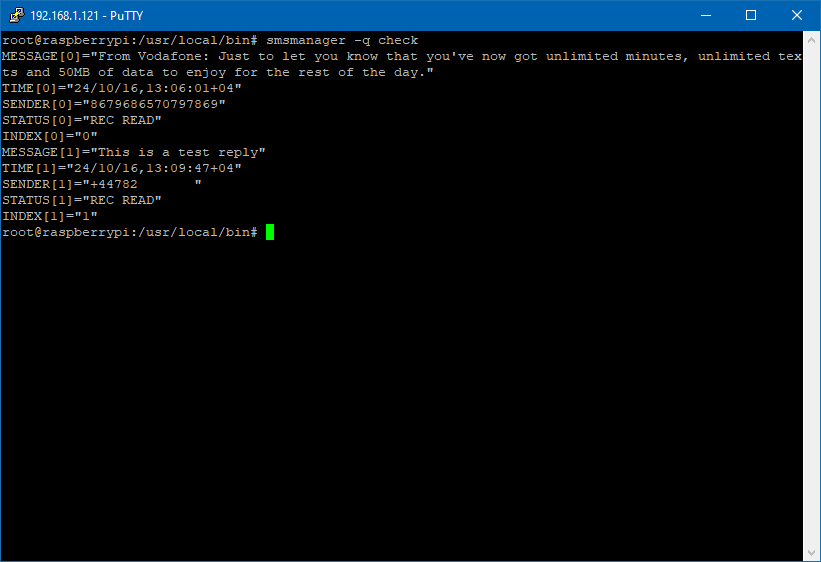 Check SMS messages on a Raspberry Pi mPCIE Modem