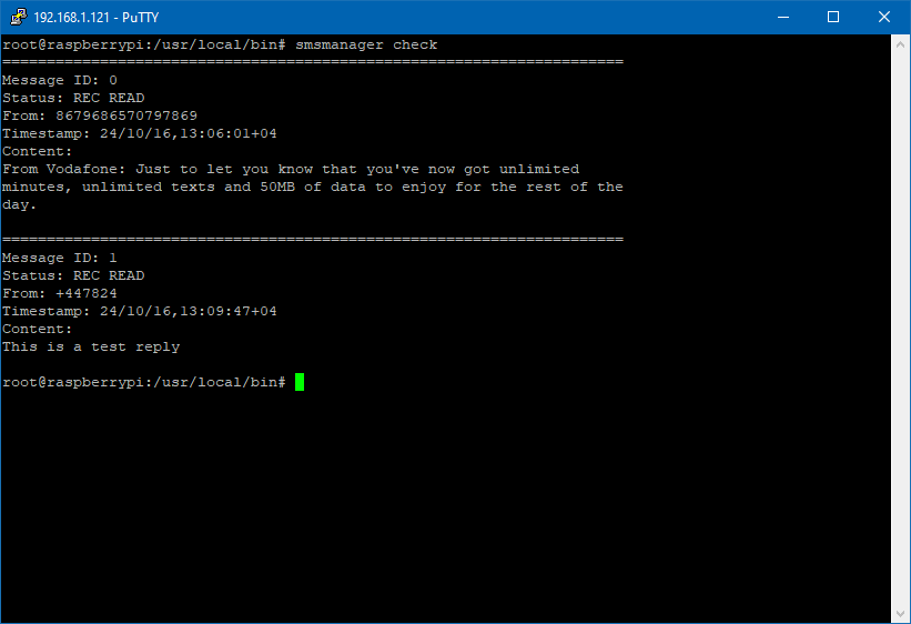 Check stored SMS message on a Raspberry Pi mPCIE Modem