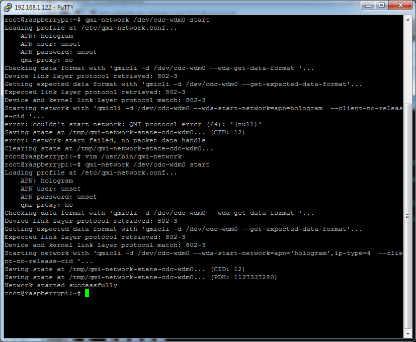 error: couldn't start network: QMI protocol error (64)  start_network()  fix raspbian qmi-network